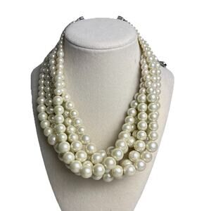 Lia Sophia 6 Strand Bib Necklace Faux Pearl Layered Statement Jewelry Bridal